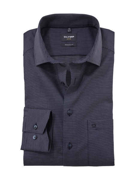 Chemise Olymp LUXOR modern fit FAUX UNI bleu foncé avec col Global Kent en coupe moderne