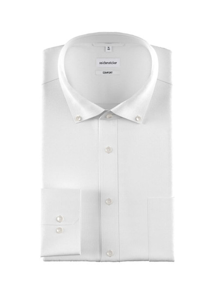 Chemise Seidensticker COMFORT UNI POPELINE blanc avec col Button Down en coupe classique