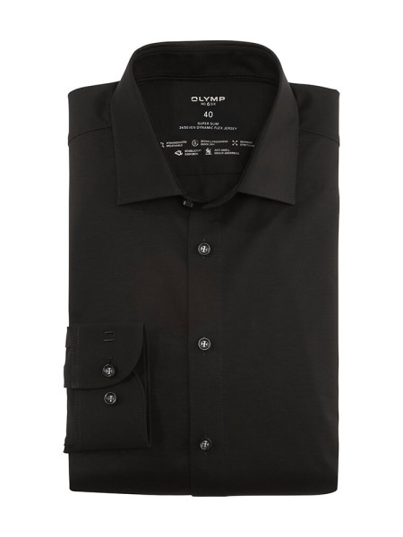 Camicia Olymp NO. SIX JERSEY nero con Kent urbano collar in taglio super stretta