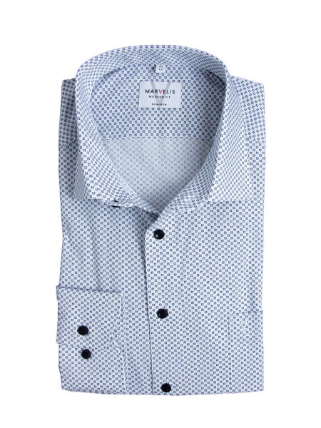 Chemise Marvelis MODERN FIT UNI POPELINE blanc avec col Nouveau Kent en coupe moderne