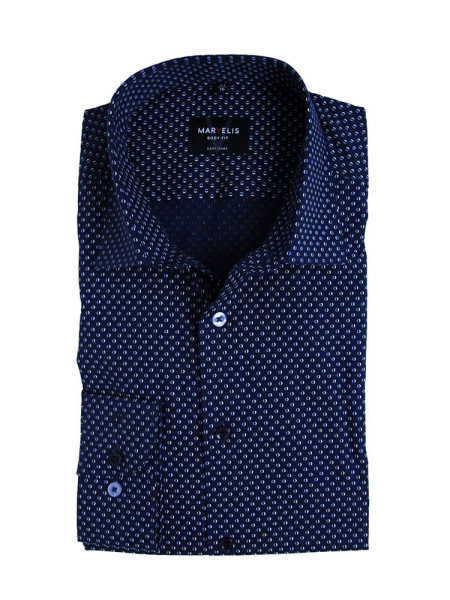 Camicia Marvelis BODY FIT UNI POPELINE blu scuro con New York Kent collar in taglio stretto