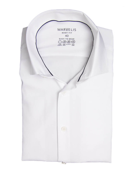 Chemise Marvelis BODY FIT PERFORMANCE blanc avec col Kent moderne en coupe étroite