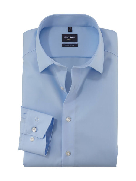 Camicia Olymp LUXOR UNI POPELINE azzurro con Nuovo Kent collar in taglio moderno