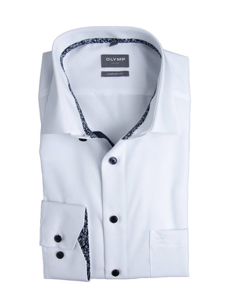 Camicia Olymp LUXOR UNI POPELINE bianco con Nuovo Kent collar in taglio classico