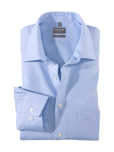 Camicia Olymp LUXOR comfort fit CHAMBRAY azzurro con Nuovo Kent collar in taglio classico