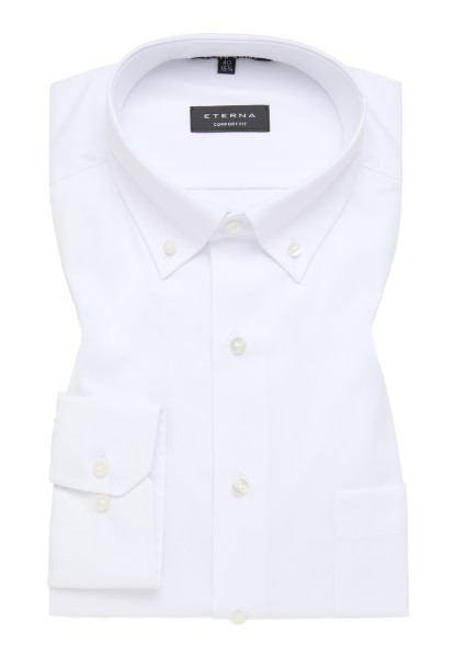 Camicia Eterna COMFORT FIT TWILL bianco con Button Down collar in taglio classico