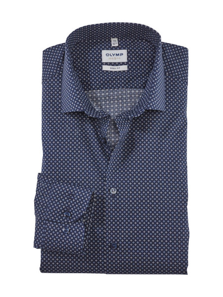 Chemise Olymp LEVEL 5 PRINT bleu foncé avec col Kent moderne en coupe étroite