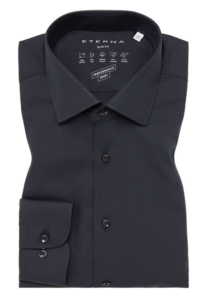 Camicia Eterna SLIM FIT PERFORMANCE nero con Kent collar in taglio stretto