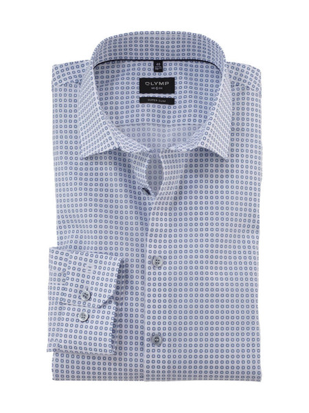 Camicia Olymp NO. SIX PRINT bianco con New York Kent collar in taglio super stretta