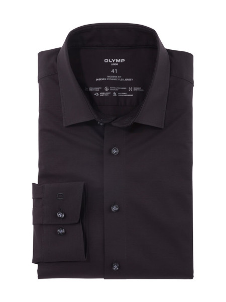 Olymp Hemd LUXOR modern fit JERSEY schwarz mit New Kent Kragen in moderner Schnittform