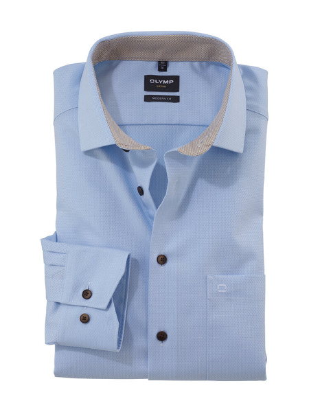 Camicia Olymp LUXOR modern fit FAUX UNI azzurro con Global Kent collar in taglio moderno