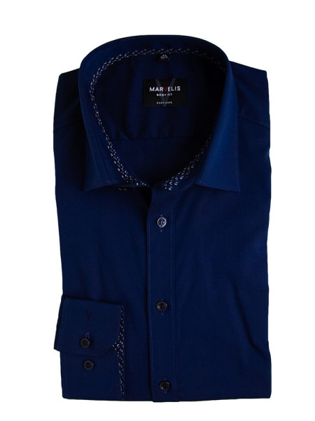 Camicia Marvelis BODY FIT UNI POPELINE blu scuro con New York Kent collar in taglio stretto