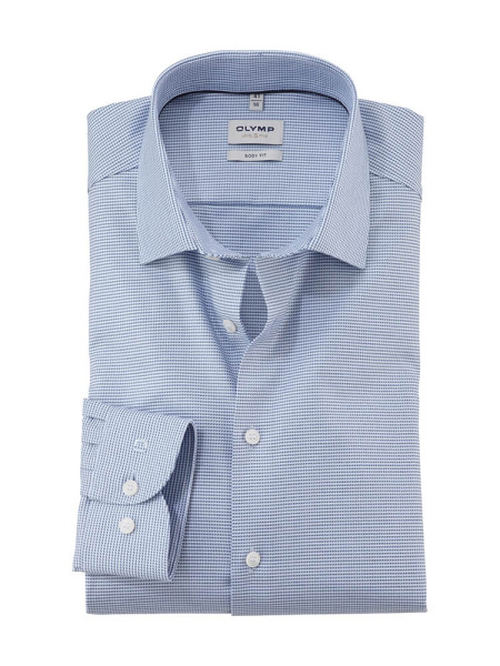 Camicia Olymp LEVEL 5 FAUX UNI blu medio con New York Kent collar in taglio stretto