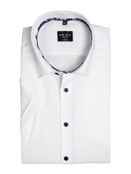 Chemise Marvelis BODY FIT UNI POPELINE blanc avec col New York Kent en coupe étroite