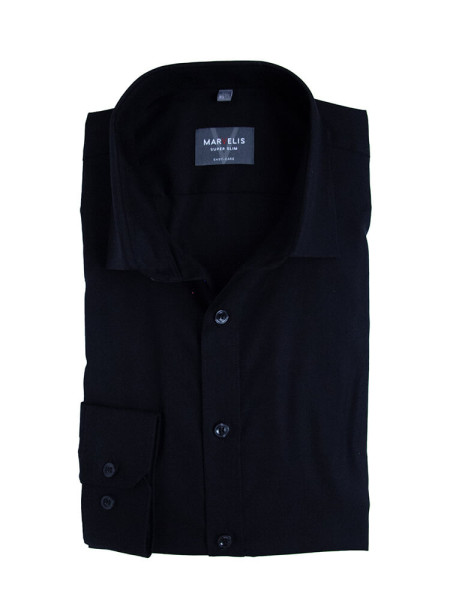 Camicia Marvelis SUPER SLIM UNI POPELINE nero con Kent collar in taglio super stretta