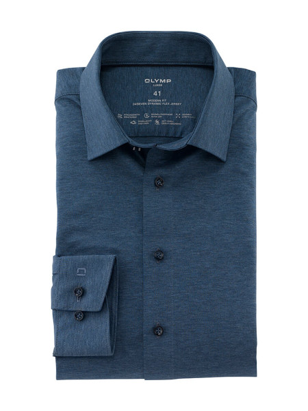 Olymp Hemd LUXOR modern fit JERSEY mittelblau mit New Kent Kragen in moderner Schnittform