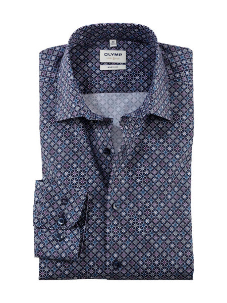 Camicia Olymp LEVEL 5 PRINT blu scuro con New York Kent collar in taglio stretto