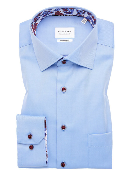 Camicia Eterna COMFORT FIT TWILL azzurro con Kent collar in taglio classico