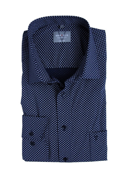 Camicia Marvelis COMFORT FIT UNI POPELINE blu scuro con Nuovo Kent collar in taglio classico