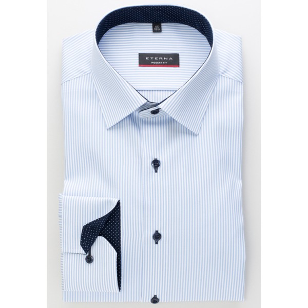 Camicia Eterna MODERN FIT TWILL STRISCE azzurro con Kent moderno collar in taglio moderno