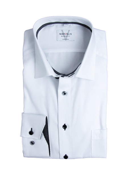 Camicia Marvelis MODERN FIT UNI POPELINE bianco con Nuovo Kent collar in taglio moderno