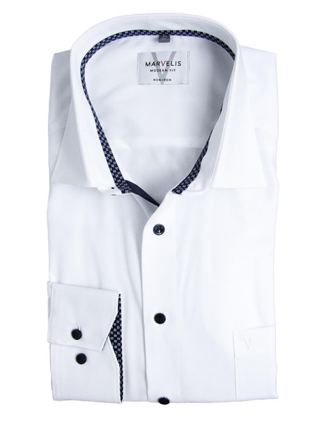 Camicia Marvelis MODERN FIT UNI POPELINE bianco con Nuovo Kent collar in taglio moderno