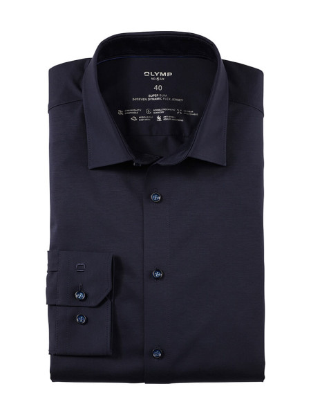 Camicia Olymp NO. SIX JERSEY blu scuro con Kent urbano collar in taglio super stretta