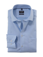 Camicia Olymp LUXOR modern fit FAUX UNI azzurro con Global Kent collar in taglio moderno