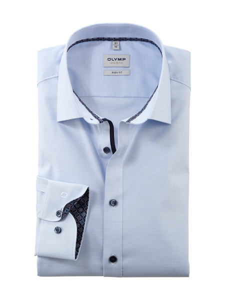 Camicia Olymp LEVEL 5 UNI POPELINE azzurro con New York Kent collar in taglio stretto