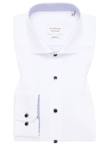 Camicia Eterna MODERN FIT UNI POPELINE bianco con Spaccato collar in taglio moderno