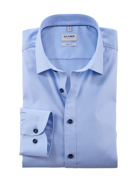 Camicia Olymp LEVEL 5 NATTÉ azzurro con New York Kent collar in taglio stretto