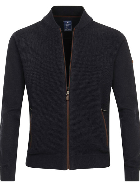 Cardigan Redmond COMFORT FIT STRUTTURA blu scuro con Colletto rialzato collar in taglio classico