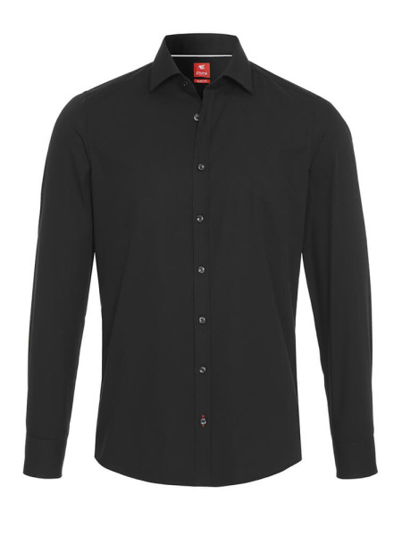 Camicia Pure SLIM FIT UNI POPELINE nero con Kent collar in taglio stretto