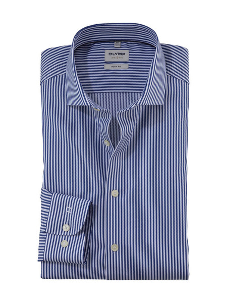 Camicia Olymp LEVEL 5 TWILL STRISCE blu scuro con Royal Kent collar in taglio stretto