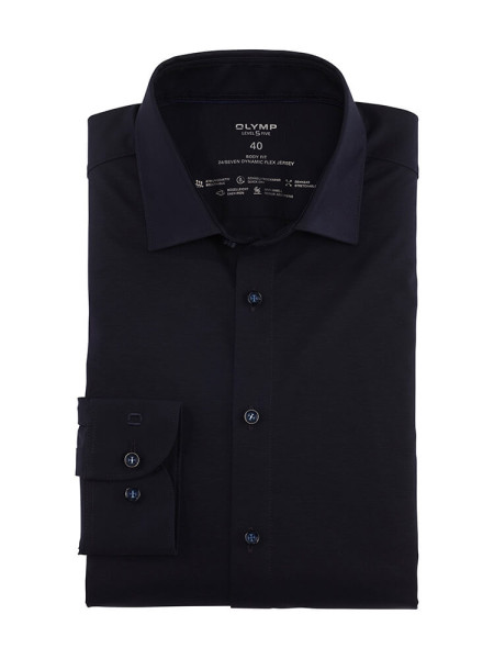 Camicia Olymp LEVEL 5 JERSEY blu scuro con New York Kent collar in taglio stretto