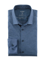 Camicia Olymp NO. SIX JERSEY blu medio con Kent urbano collar in taglio super stretta