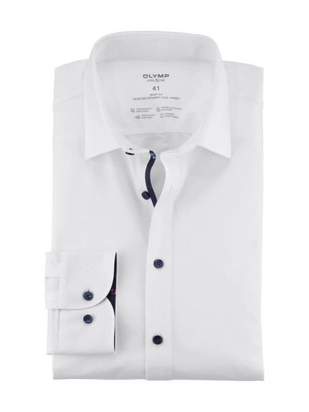 Chemise Olymp LEVEL 5 JERSEY blanc avec col New York Kent en coupe étroite