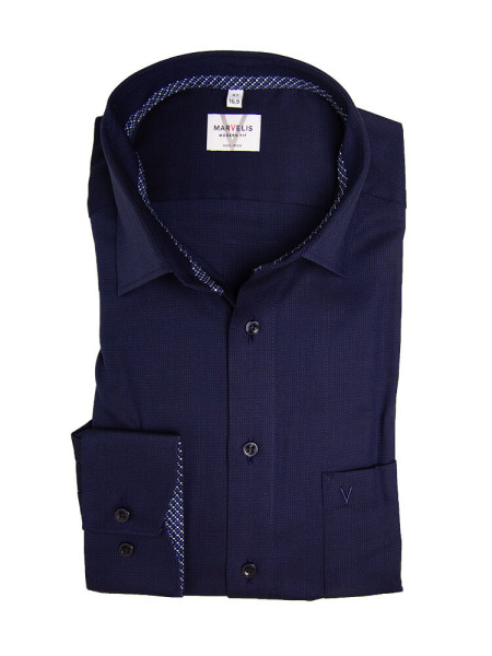 Camicia Marvelis MODERN FIT UNI POPELINE blu scuro con Nuovo Kent collar in taglio moderno