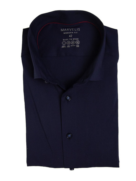 Chemise Marvelis MODERN FIT PERFORMANCE bleu foncé avec col Kent moderne en coupe moderne