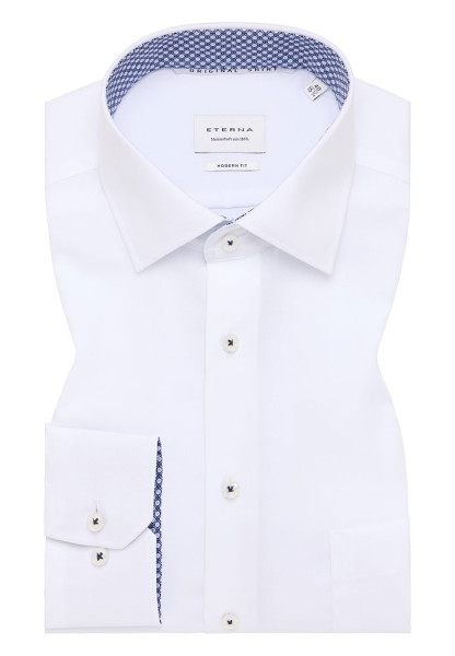 Camicia Eterna MODERN FIT UNI POPELINE bianco con Kent collar in taglio moderno