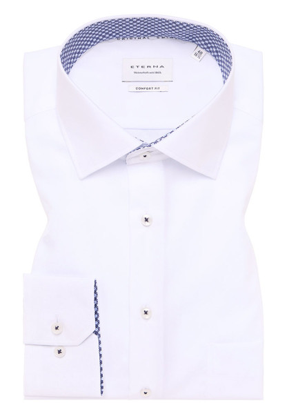 Camicia Eterna COMFORT FIT UNI POPELINE bianco con Kent collar in taglio classico