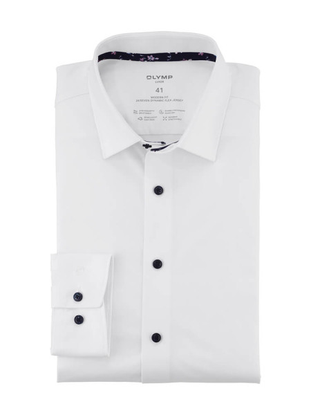 Chemise Olymp LUXOR modern fit JERSEY blanc avec col Nouveau Kent en coupe moderne