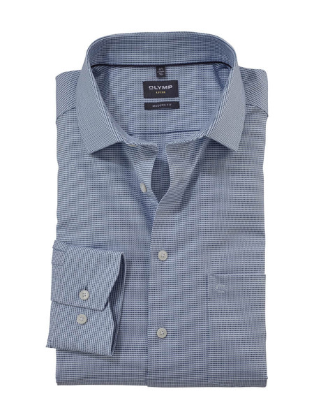 Chemise Olymp LUXOR modern fit FAUX UNI bleu clair avec col Global Kent en coupe moderne