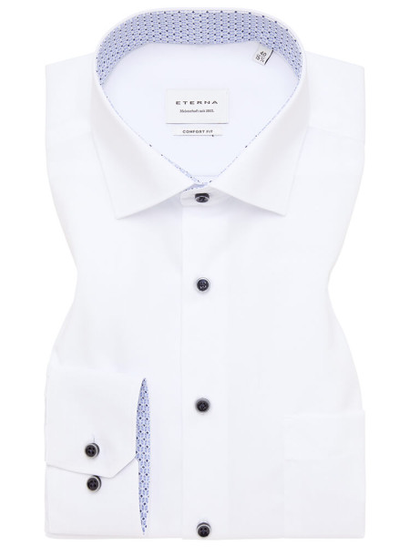 Camicia Eterna COMFORT FIT UNI POPELINE bianco con Kent collar in taglio classico