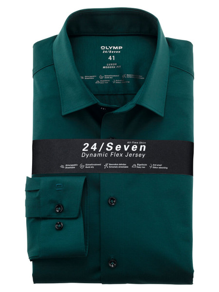 Chemise Olymp LUXOR modern fit JERSEY vert avec col Nouveau Kent en coupe moderne