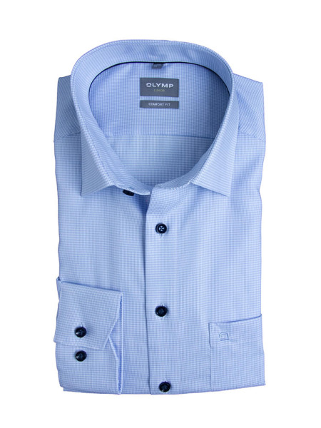 Chemise Olymp LUXOR PEPITA bleu clair avec col Nouveau Kent en coupe classique