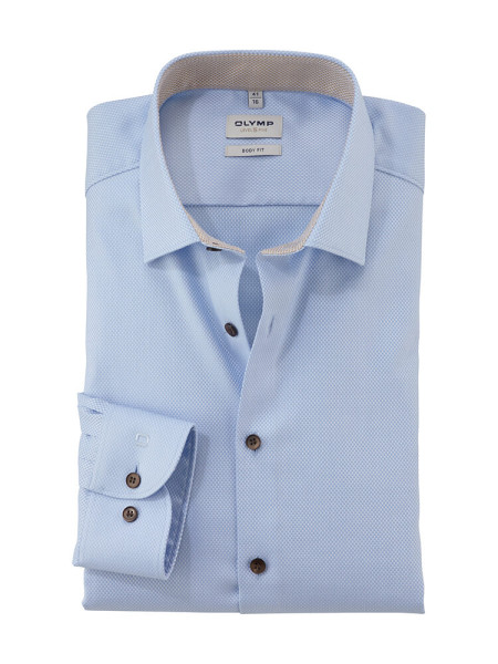 Camicia Olymp LEVEL 5 FAUX UNI azzurro con New York Kent collar in taglio stretto