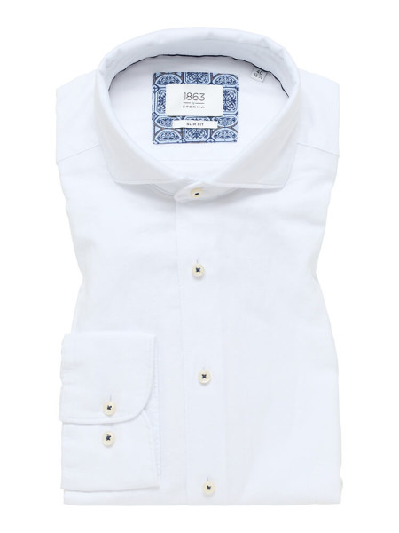 Chemise Eterna SLIM FIT MÉLANGE DE LIN blanc avec col Italien en coupe étroite