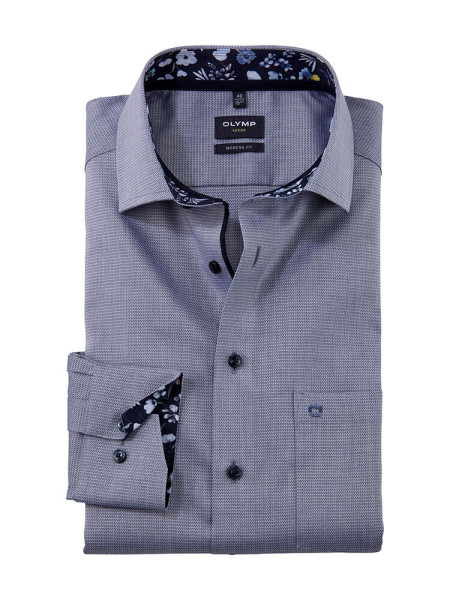 Camicia Olymp LUXOR modern fit FAUX UNI blu scuro con Global Kent collar in taglio moderno