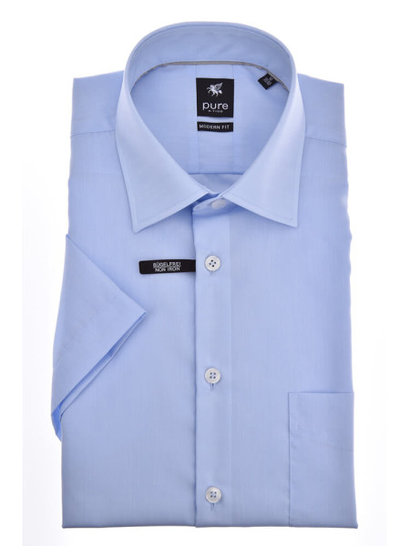 Chemise Pure MODERN FIT UNI POPELINE bleu clair avec col Kent en coupe moderne